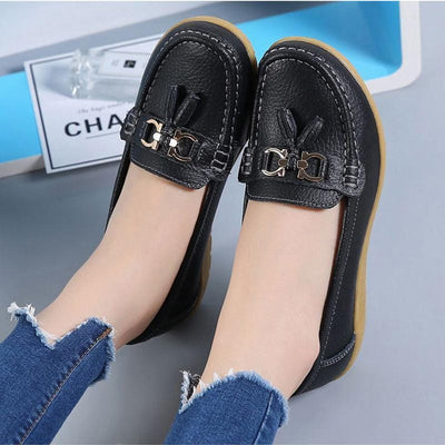 Women’s Leather Loafers Breathable Slip on Driving Shoes - crmores.com