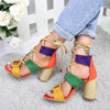 Multi-color Lace-up Heeled Sandals - crmores.com