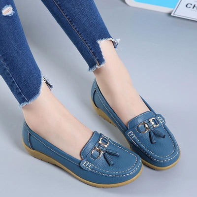 Women’s Leather Loafers Breathable Slip on Driving Shoes - crmores.com