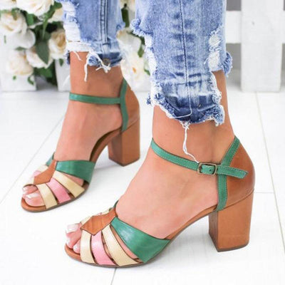 Women's splicing sandals with high heels - crmores.com