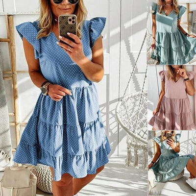 V-neck Ruffled Dress - crmores.com