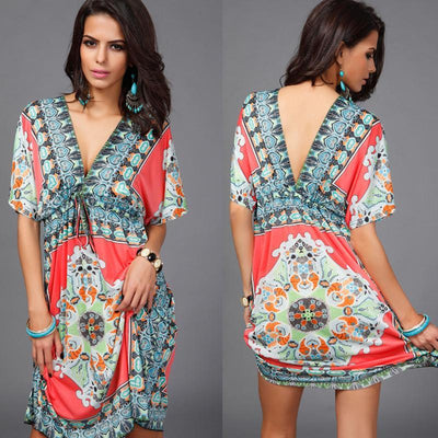 Summer V-Neck Printed Dress - crmores.com