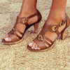 Plain Chunky High Heeled Peep Toe Date Travel Sandals - crmores.com