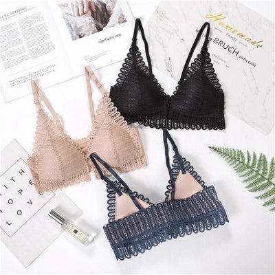 Breathy Front Buckle Lace Bra - crmores.com