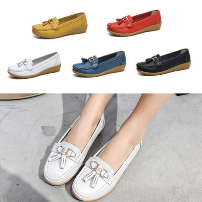 Women’s Leather Loafers Breathable Slip on Driving Shoes - crmores.com