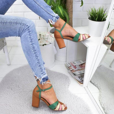 Women's splicing sandals with high heels - crmores.com