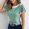 Cutout Ruffles Sleeve Contrast Binding T-shirt - crmores.com