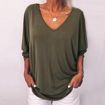 3/4 Sleeve Back Buttons V Neck Tops - crmores.com