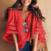 Women's V Neck Mesh Panel Blouse - crmores.com