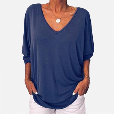 3/4 Sleeve Back Buttons V Neck Tops - crmores.com