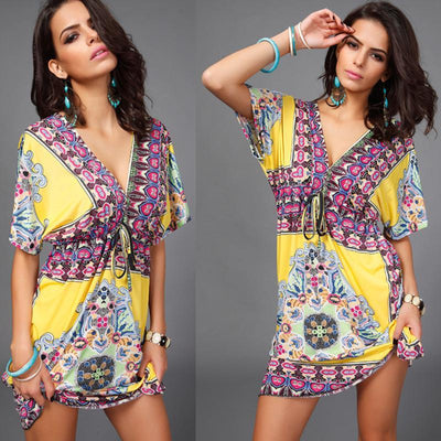 Summer V-Neck Printed Dress - crmores.com