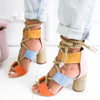 Multi-color Lace-up Heeled Sandals - crmores.com