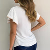 Cutout Ruffles Sleeve Contrast Binding T-shirt - crmores.com