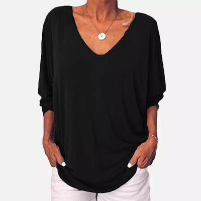 3/4 Sleeve Back Buttons V Neck Tops - crmores.com