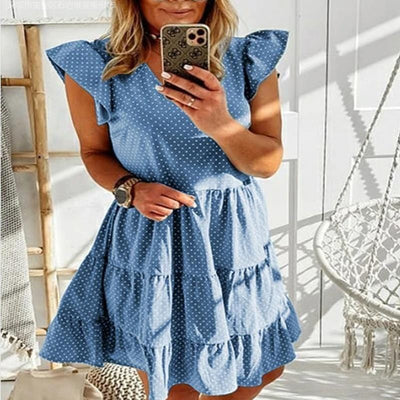 V-neck Ruffled Dress - crmores.com