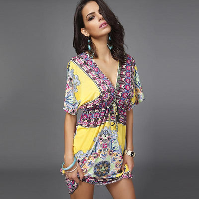 Summer V-Neck Printed Dress - crmores.com