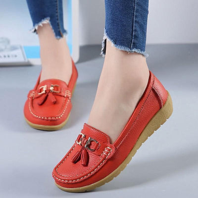 Women’s Leather Loafers Breathable Slip on Driving Shoes - crmores.com