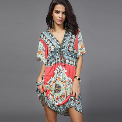 Summer V-Neck Printed Dress - crmores.com