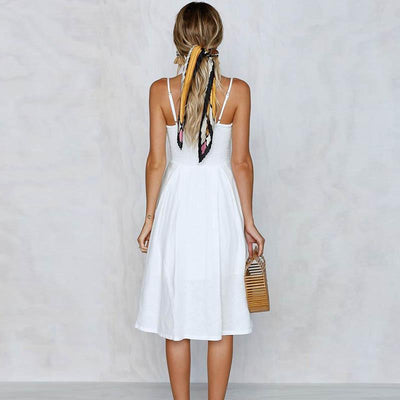 Spaghetti Strap Knitted Front Cutout Button Dress - crmores.com