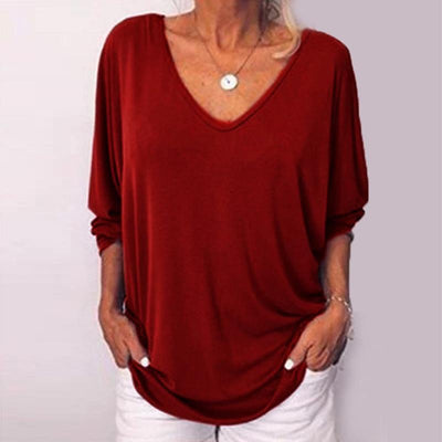 3/4 Sleeve Back Buttons V Neck Tops - crmores.com