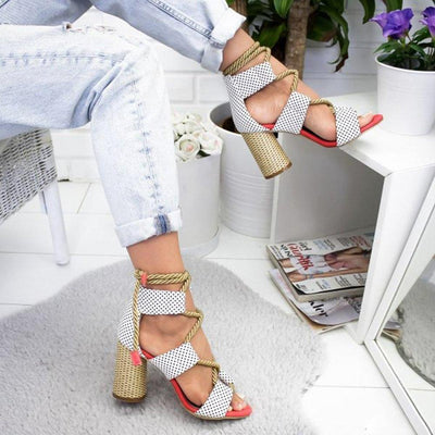 Multi-color Lace-up Heeled Sandals - crmores.com