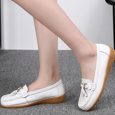 Women’s Leather Loafers Breathable Slip on Driving Shoes - crmores.com