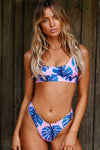 New High Cut Palm Leaf Printed Crop Bikini Swimsuit in Pink.MC - crmores.com